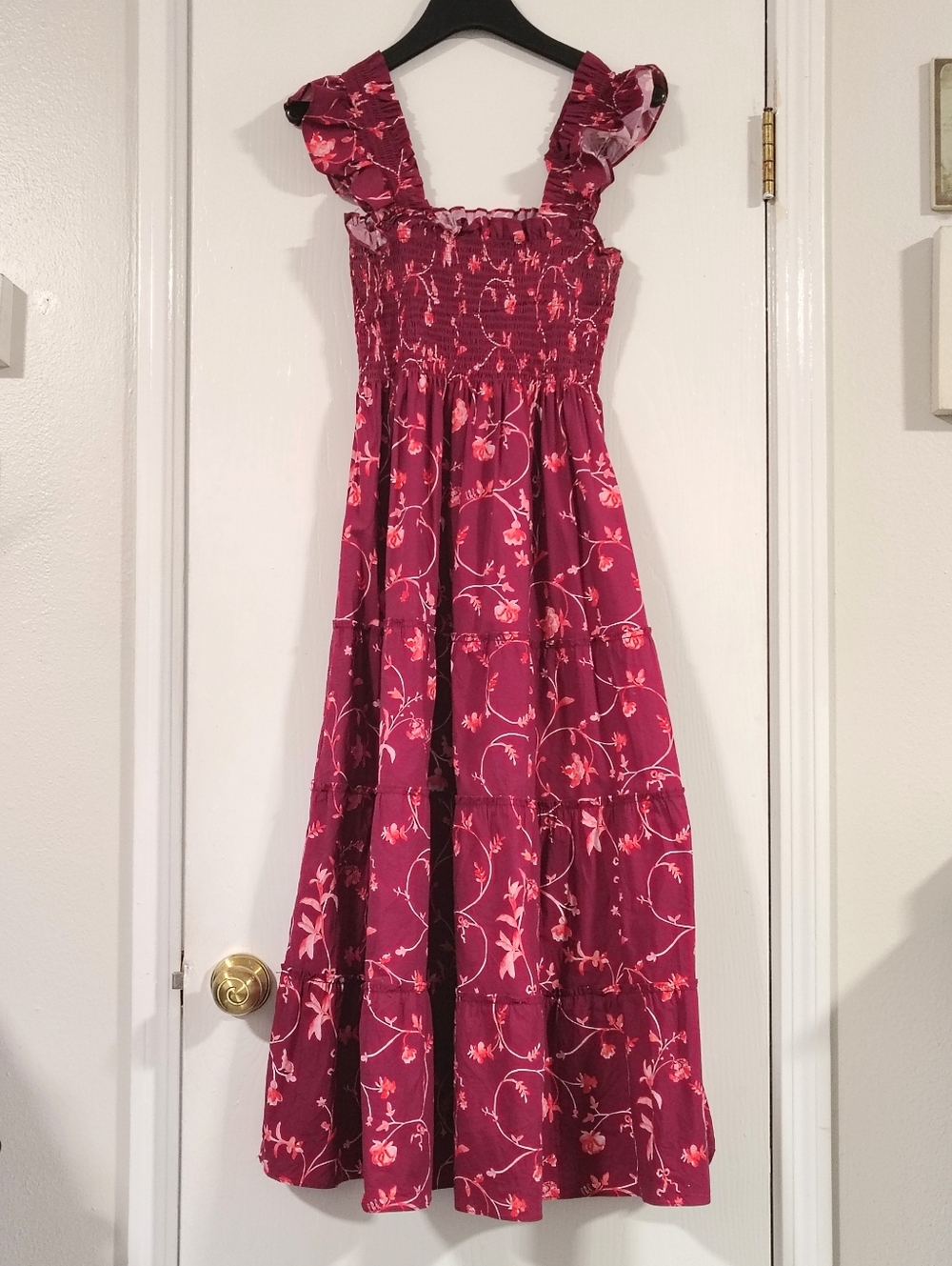 Hill House Home Ellie Nap Dress Burgundy Botanical Poplin Women's XS Preppy - Picture 8 of 9